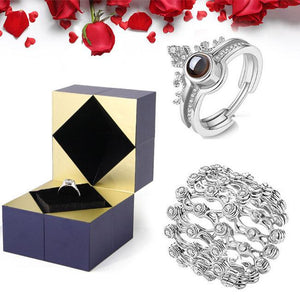 LoveSpell Jewelry Set - I Love You Ring + Retractable Ring Bracelet + Magical Puzzle Box Set